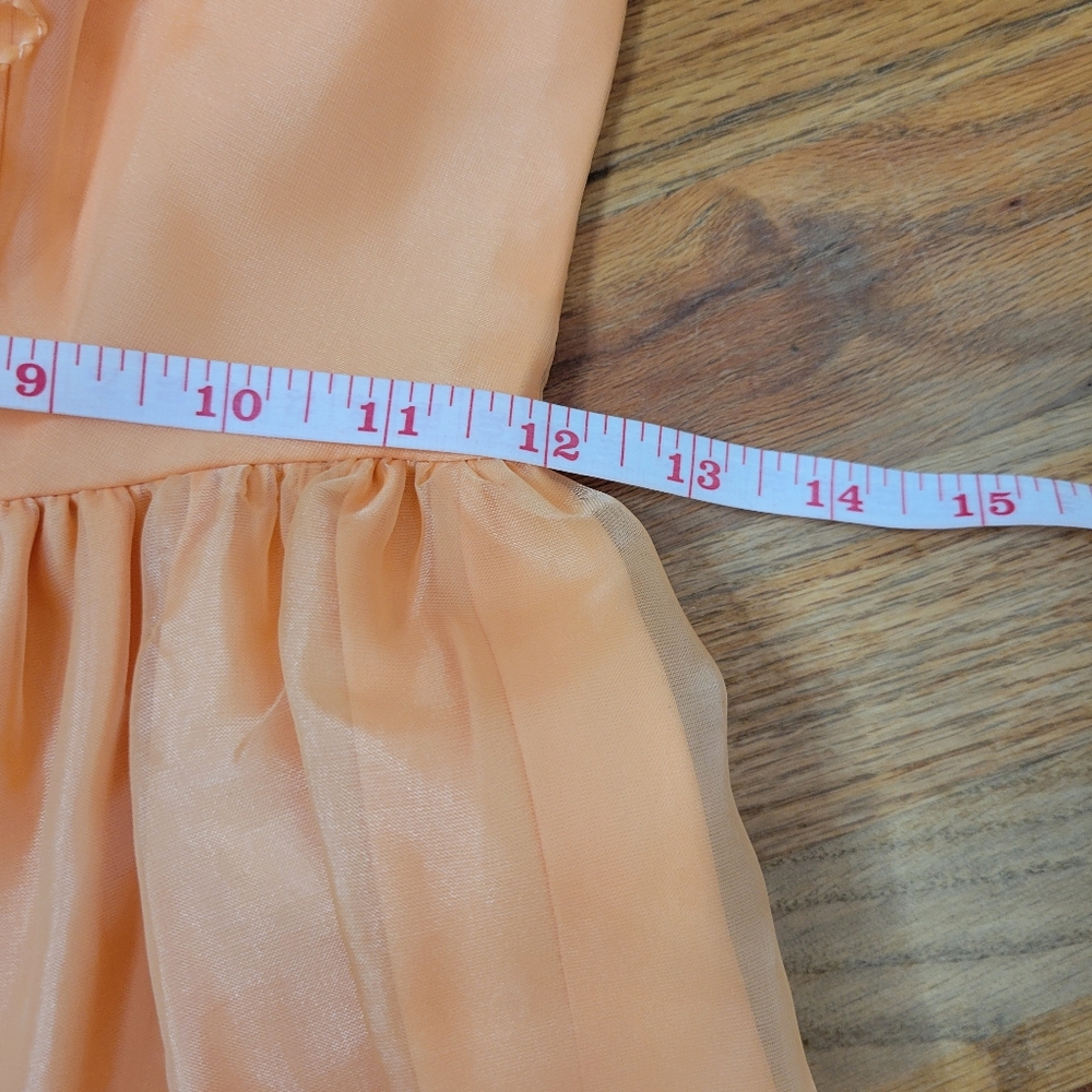 Vintage 1970s Full-length Prom Dress Peach Ruffles Long Flowy Chiffon Formal - Picture 13 of 16